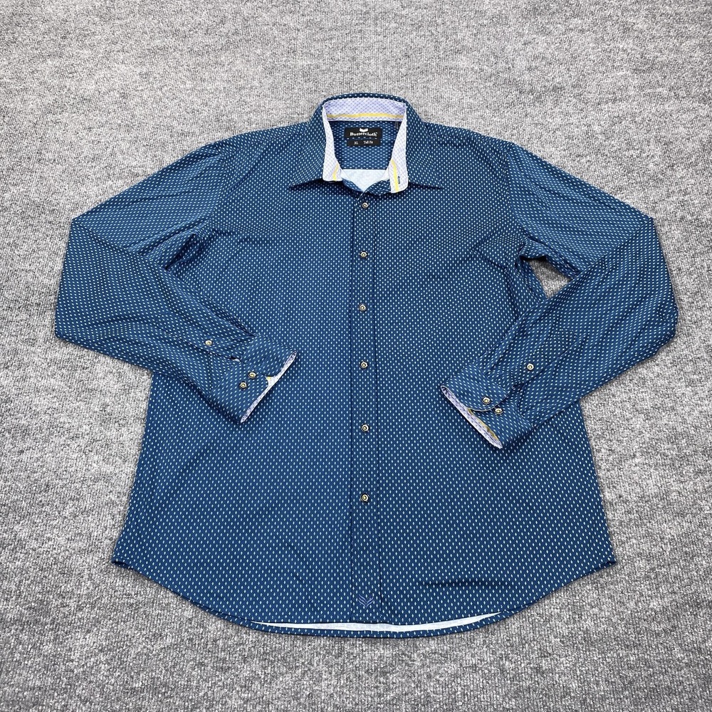 Buttercloth Shirt Mens XL Blue Geometric Long Sleeve Button Up Casual Cotton